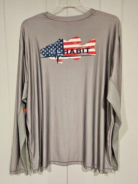 Habit Long Sleeve SunTee UPF 40+ UV Protection Grey with flag  fish NWT Large